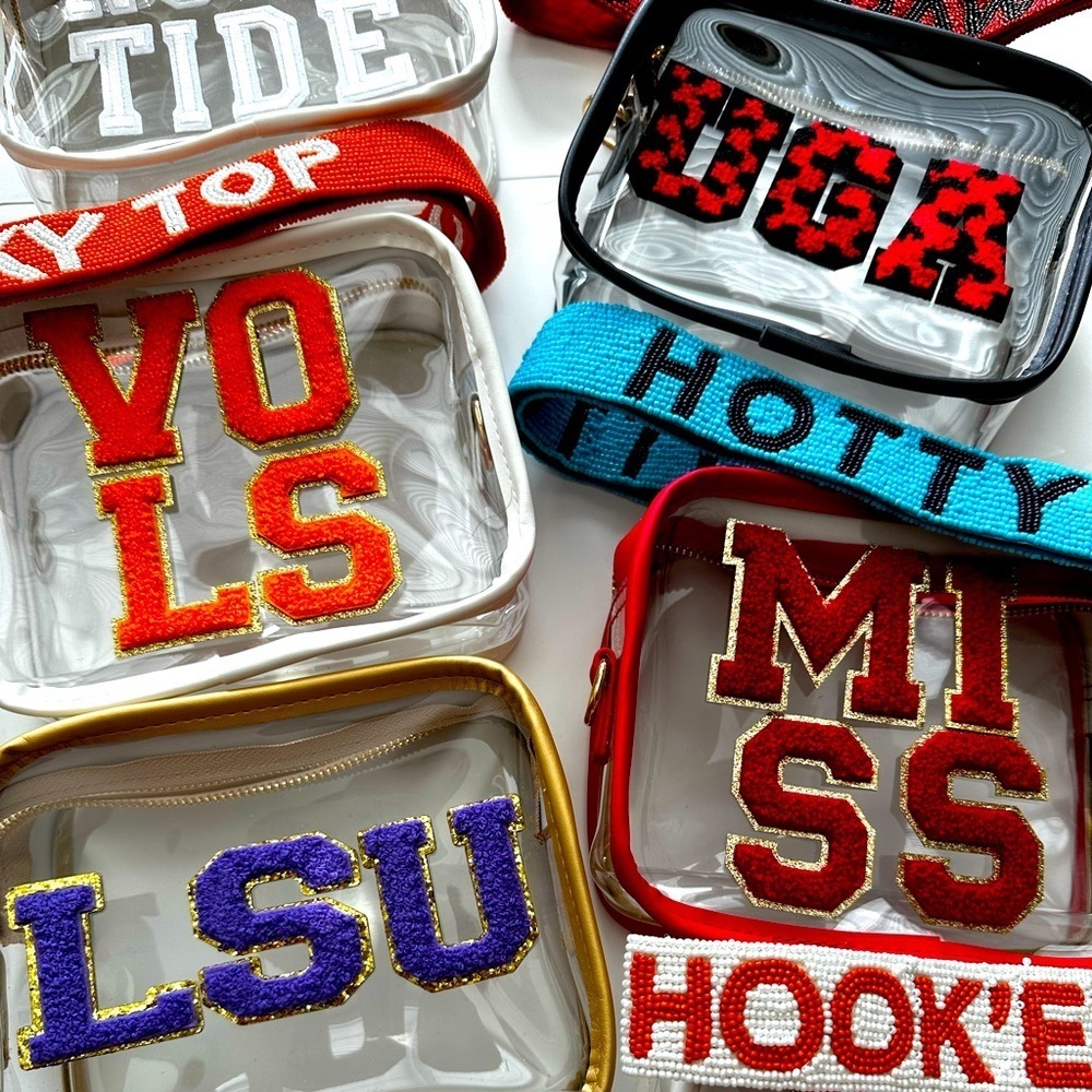 CUSTOM GAME DAY BAG STADIUM APPROVED CLEAR PVC CROSSBODY PURSE SEC SCHOOLS